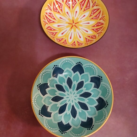 Set of Six Brilliantly Colored Mandala Design Bowls - Picture 3 of 6